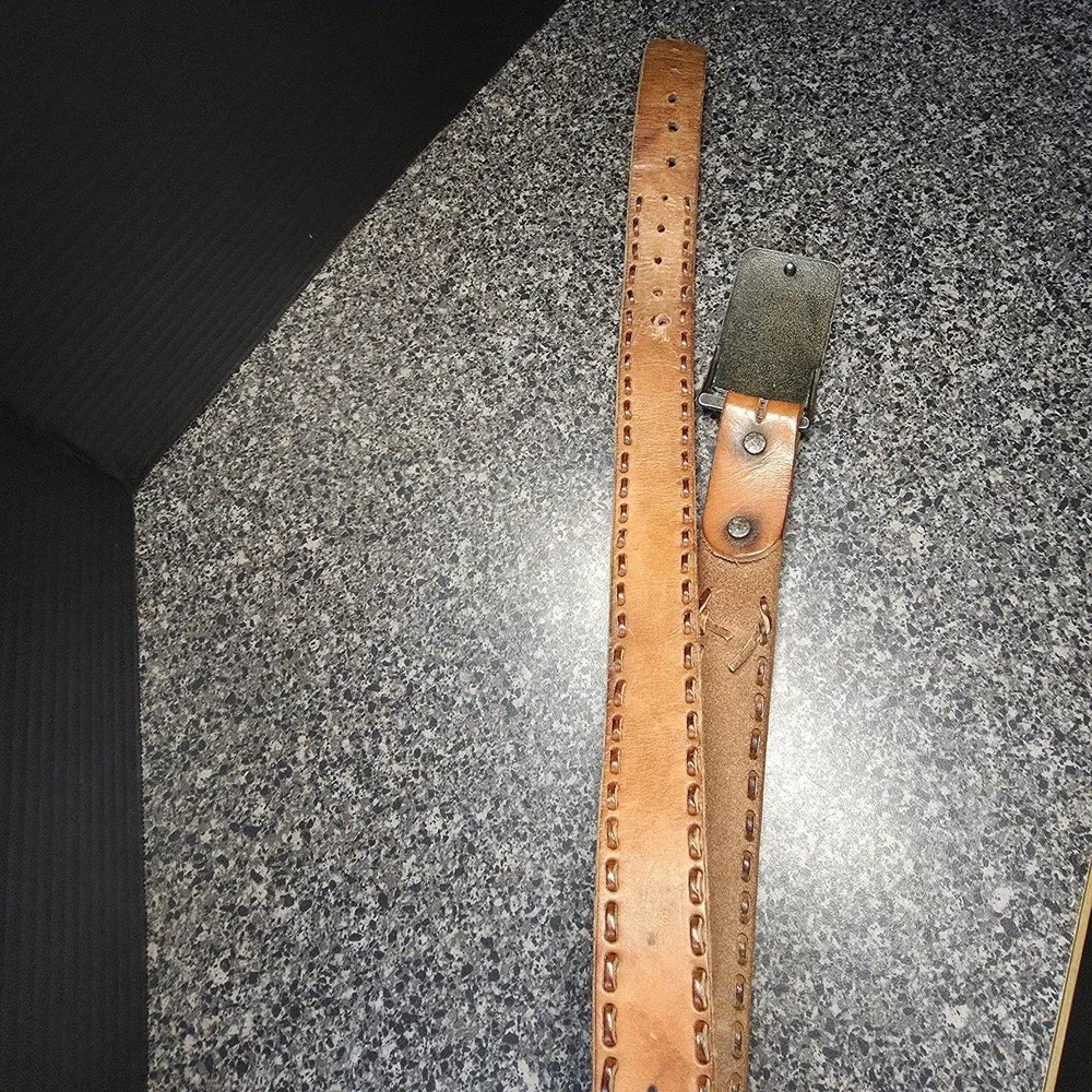Knights of Columbus 1979 Leather Belt Men's 42 Brown Hand Stitched‎ Vintage